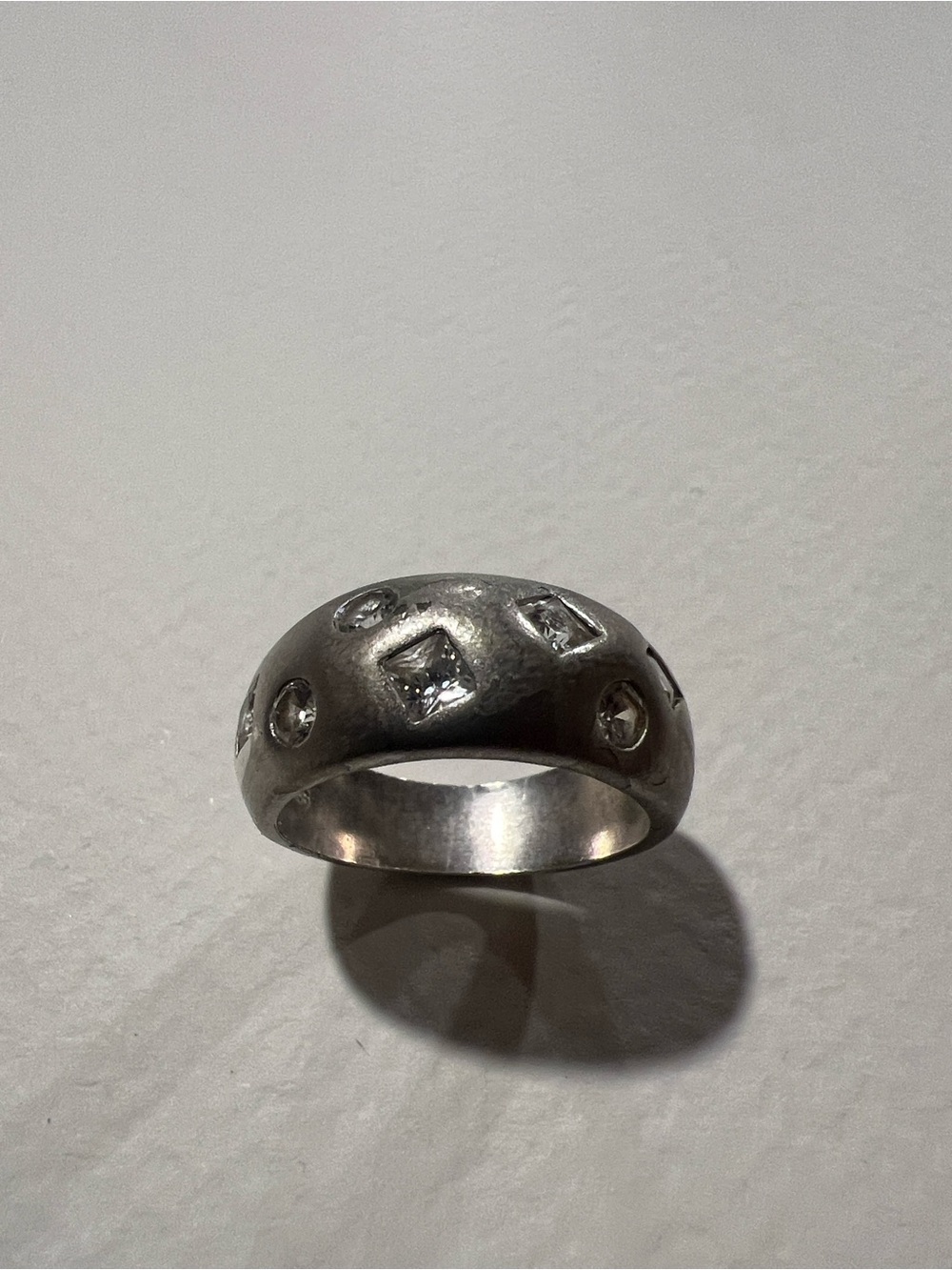 Sterling Silver Dome Ring with Clear Accent Stones